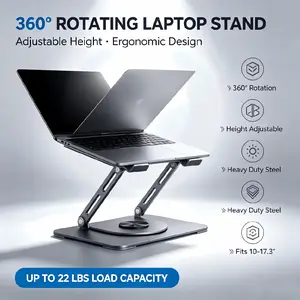 360° Rotating Laptop Stand for Desk, Adjustable Ergonomic Laptop Riser with Stable Carbon Steel Base, Foldable Cooling Computer Holder for MacBook, Gaming Laptop, Tablet & Productivity Workspace