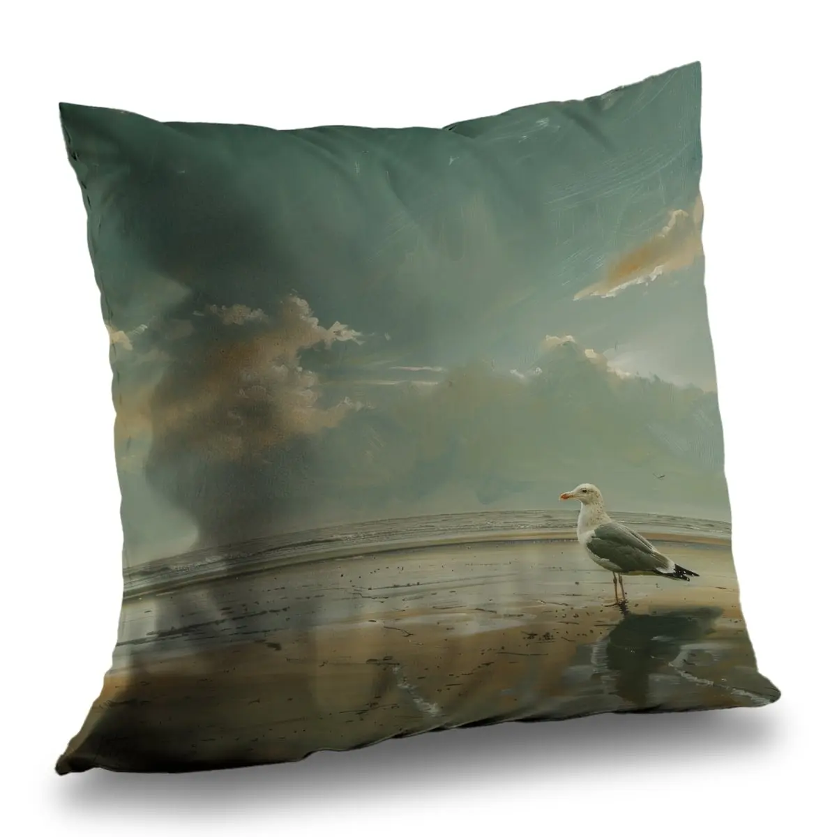 360 Stand Seagull Print Poly Twill Throw Pillow - 14x14 in., Twill Weave, Insert Included, Durable Soft Padded Water Resistant Cushion, Indoor/Outdoor Beach Coastal Home Decor Accent, Durable Cushions, Soft Padded Cushion