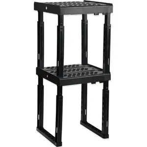 Adjustable Locker Shelf Organizer – Back to School Essentials Locker Organizer for Girls & Boys – Expandable Height & Width, Stackable, Durable, Fits Most Standard Lockers, Black, Pack of 2