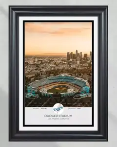 Los Angeles Skyline & Dodger Stadium: Aerial View Poster Print - NO FRAME