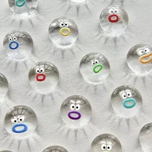 30pcs Handmade Silicone Squeeze Toys, Mini Emoji Transparent Cartoon Ball Stress-Relief Squishies, DIY Relaxation Decompression Toys for Children's Classroom Interaction