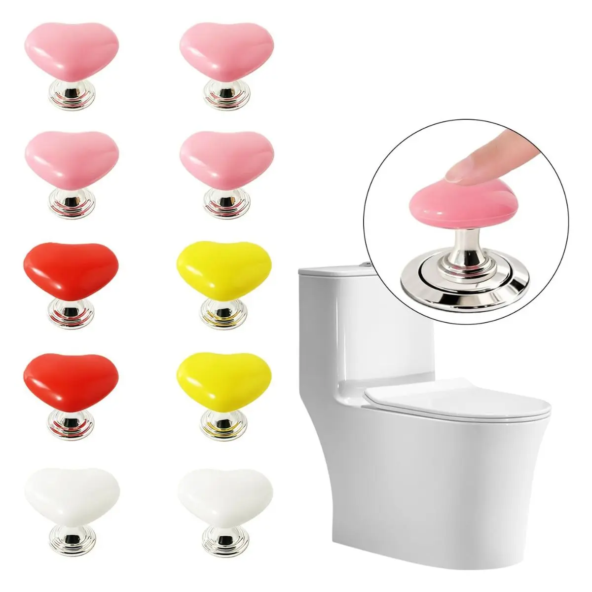 10PCS Heart-Shaped Toilet Flush Button Extenders – Adhesive Push Handle Helpers