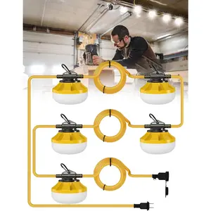 50ft 5 Bulb Work Light with Climbing Hook Construction Light String - IP65 Waterproof Connectable LED Industrial Temporary Lighting Suitable for Construction Sites Attics Small Spaces Renovation