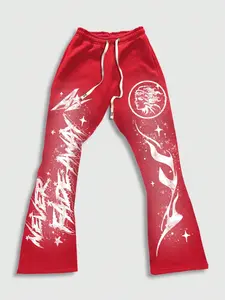 Red fashion men's casual bell bottom pants, unisex printed casual sweatpants for autumn and winter fashion sports pants Athleisure Style Bottoms
