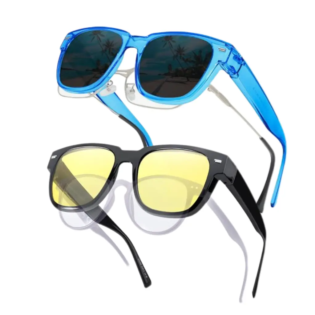 Buy 1 Get 2 Pack Fit Over Eyeglasses Set J1010 - Polarized Day Sunglasses + HD Night Vision Driving Glasses Anti-Glare Wear Over Prescription Frames