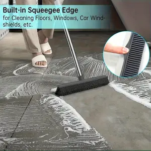 2-In-1 Floor Brush and Scraper, Dual Function Carpet, Hardwood, Tile, Pet Hair Remover, Silicone-Like Brush Head, Manual Cleaning Tool, Home Cleaning Tool