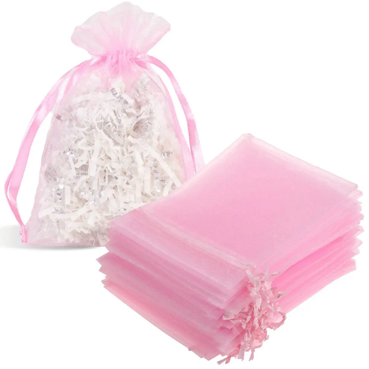 50Pcs Pink Organza Bags - Drawstring Gift Pouches for Jewelry, Party Favors, Wedding & Small Gifts