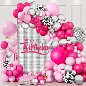 68pcs Hot Pink Silver Balloon Arch Garland Kit,for Girls Women Birthday Party Valentine's Day Bridal Shower Wedding Mother's Day