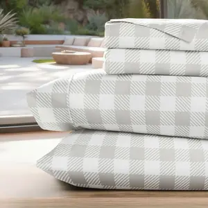 Stripes & Dots Patterns 4PC Sheet Set - Extra Soft - Becky Cameron, Country Plaid Light Gray, King