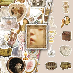 50 Sheets Vintage Retro Royal Core Aesthetic Glamorous Creative Design DIY Decorative Stickers for Scrapbook, Phone Case, Suitcase