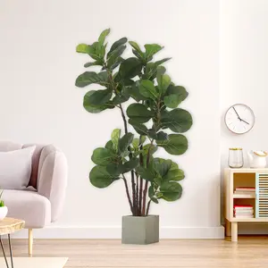 4FT Artificial Fiddle Leaf Fig Tree with 72 Lifelike Leaves, Realistic Faux Ficus Lyrata Plant in Pot, Low Maintenance Greenery for Indoor & Outdoor Home Office Living Room Decor, Perfect Housewarming Gift