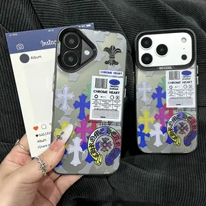 Trendy multicolored cross-pattern phone case, compatible with the new iPhone 17 Pro Max, Air 16/15/14/13/12/11 Pro Max Plus Luxurious, fashionable, and classic cross-pattern design Anti-slip and drop-resistant, full-coverage protective case