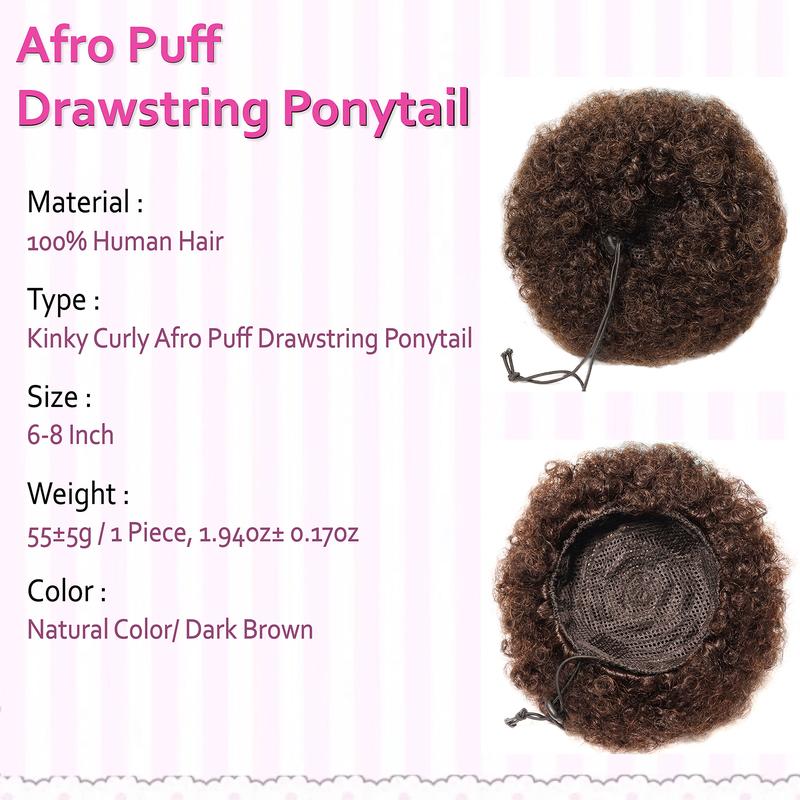 Black Women’s Go-To Afro Puff Ponytail! 6/8 Inch Real Human Hair, Clip-on Drawstring, Durable Natural & Thick Voluminous Look