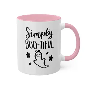 Cute Ghost Simply Bootiful  - 11oz Colorful Halloween Mugs, Halloween Decor, Spooky Gifts, Fun and Scary Good Stylish Ceramic Drinkware Coffee Cup universal merch Set Beverage