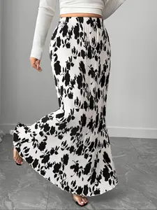 Floral Print Pleated Mermaid Long Dress, Vintage Elegance, Slimming A-Line Hem, Perfect for Daily & Dates