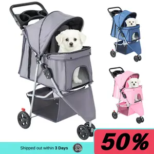 3-Wheel Lightweight Foldable Compact Portable Pet Stroller, Durable All-Terrain Jogger Travel Gear for Small to Medium Dogs & Cats Up to 30lbs, Three-Wheel