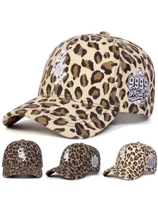 Unisex Sox Letter Embroidered Leopard Print Baseball Cap, Adjustable Outdoor Sun Protection Hat for Travel Beach Vacation