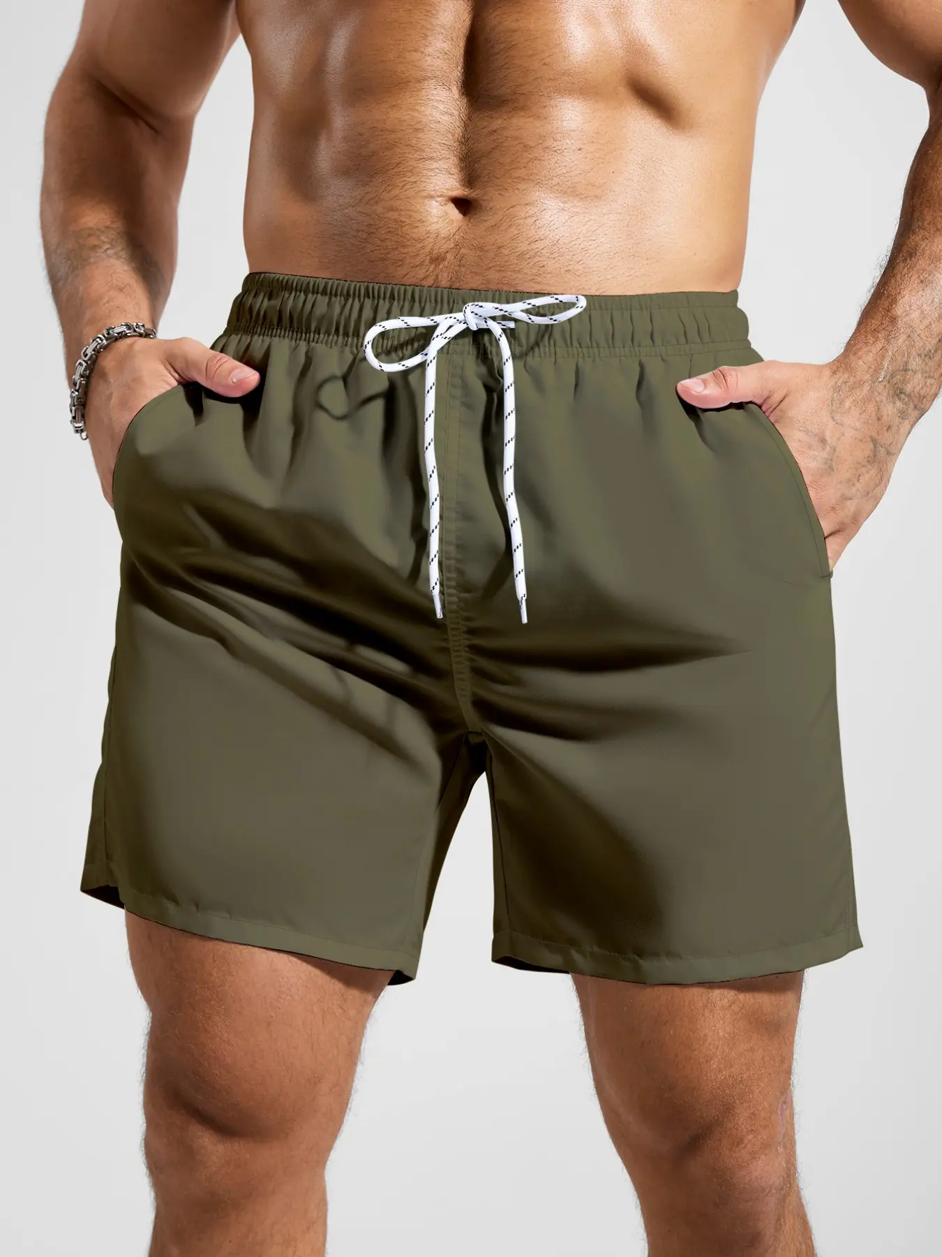 Men's Fashion Military Beach Shorts Casual Inner Mesh Swimwear, Summer Swim Trunks, Summer Swim Bottoms, Perfect for Beach Vacation, Loose-Fitting Style