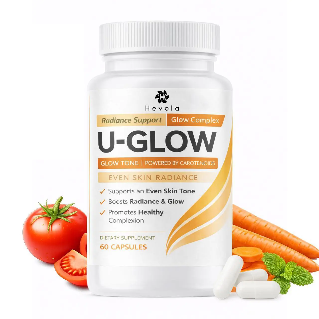 U-GLOW Daily Glow Beauty Skin Care Dietary Supplement - 60 Vegan Capsules, Supports Radiant Skin, Even Tone & Vibrance, Contains Beta-Carotene, Vitamin E, Astaxanthin, Lycopene