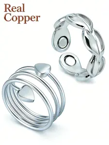 Women's Copper Magnetic Stackable Ring Set, 2 Pieces, Strong Magnet Rings, Adjustable Size, 99% Pure Copper, All Seasons Jewelry Gift