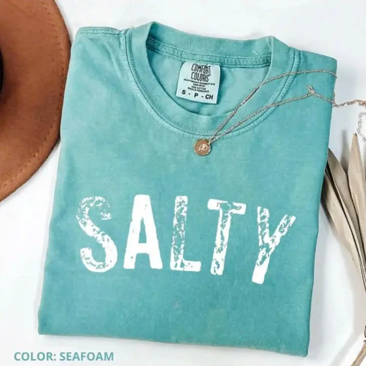 Comfort Colors Salty T-Shirt Retro Summer Beach Tee Women Favorite Top, Apparel, Today Shirts, Summer Outfits  Tshirt Casual