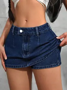 Y2K Retro Hot Girl Denim Short Skirt, Slimming High Waist A-Line Dress, Long Leg Showoff Versatile Jean Skirt, Sexy Style Womenswear