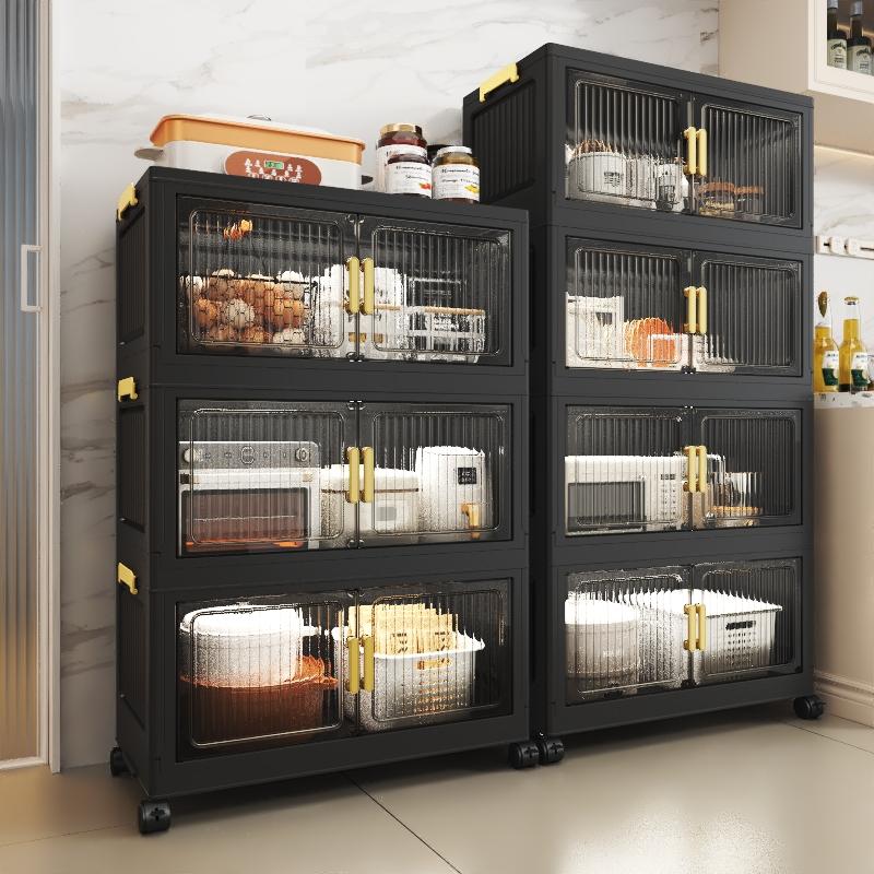 Portable, foldable cabinet with lid; stackable plastic storage bins; large-capacity storage cabinet with casters; multifunctional upright storage cabinet; easy to assemble; ideal for organizing and storing items in the living room, bathroom, and kitchen
