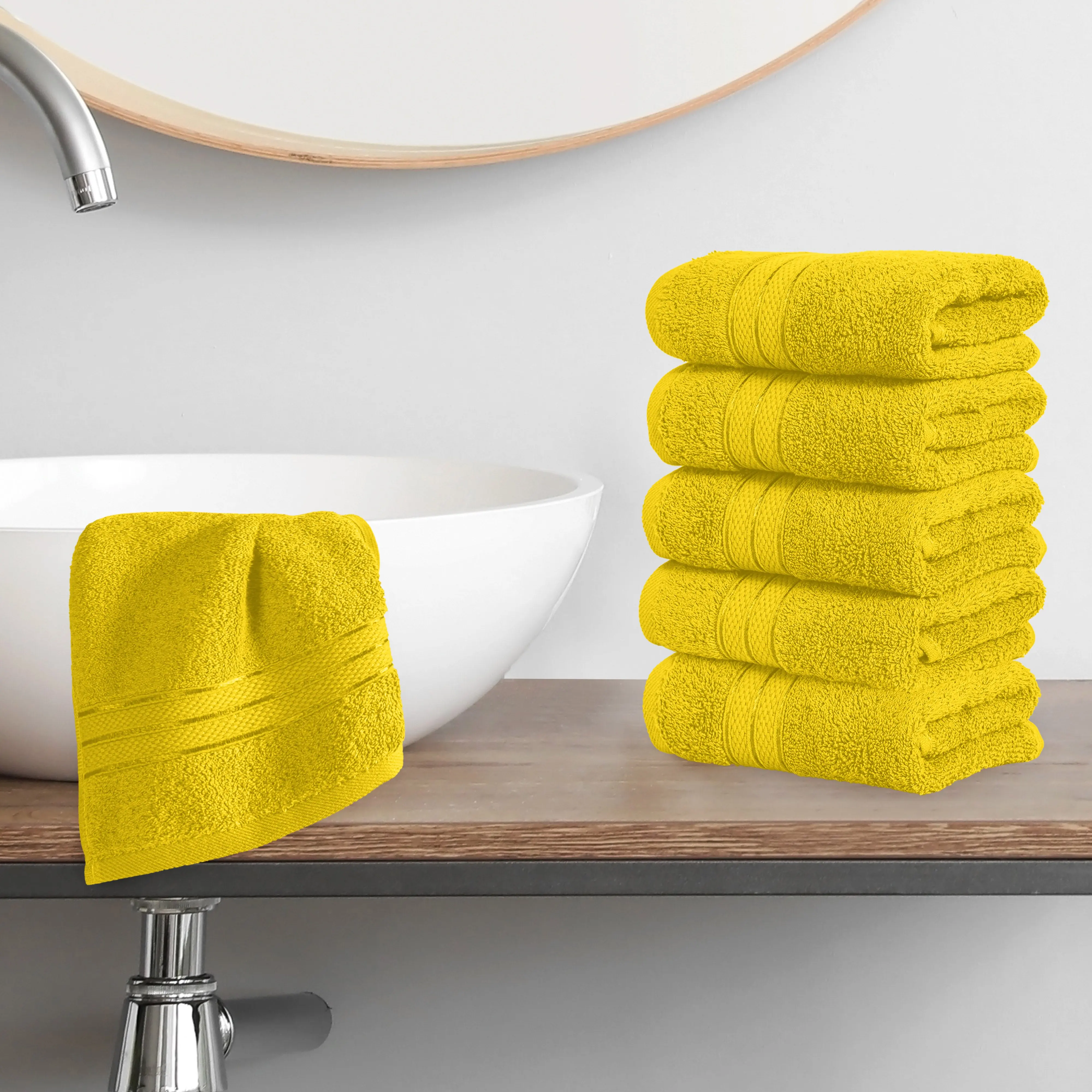 Elegant Comfort 6-Pack Popcorn Texture Turkish Cotton Washcloths – 3-Line Design, 13in x 13in