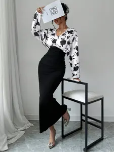 Women's Leopard Print Open Front Dress, Casual Fashion Long Sleeve Dress for Daily Outdoor Wear, Women Dress for Spring Fall