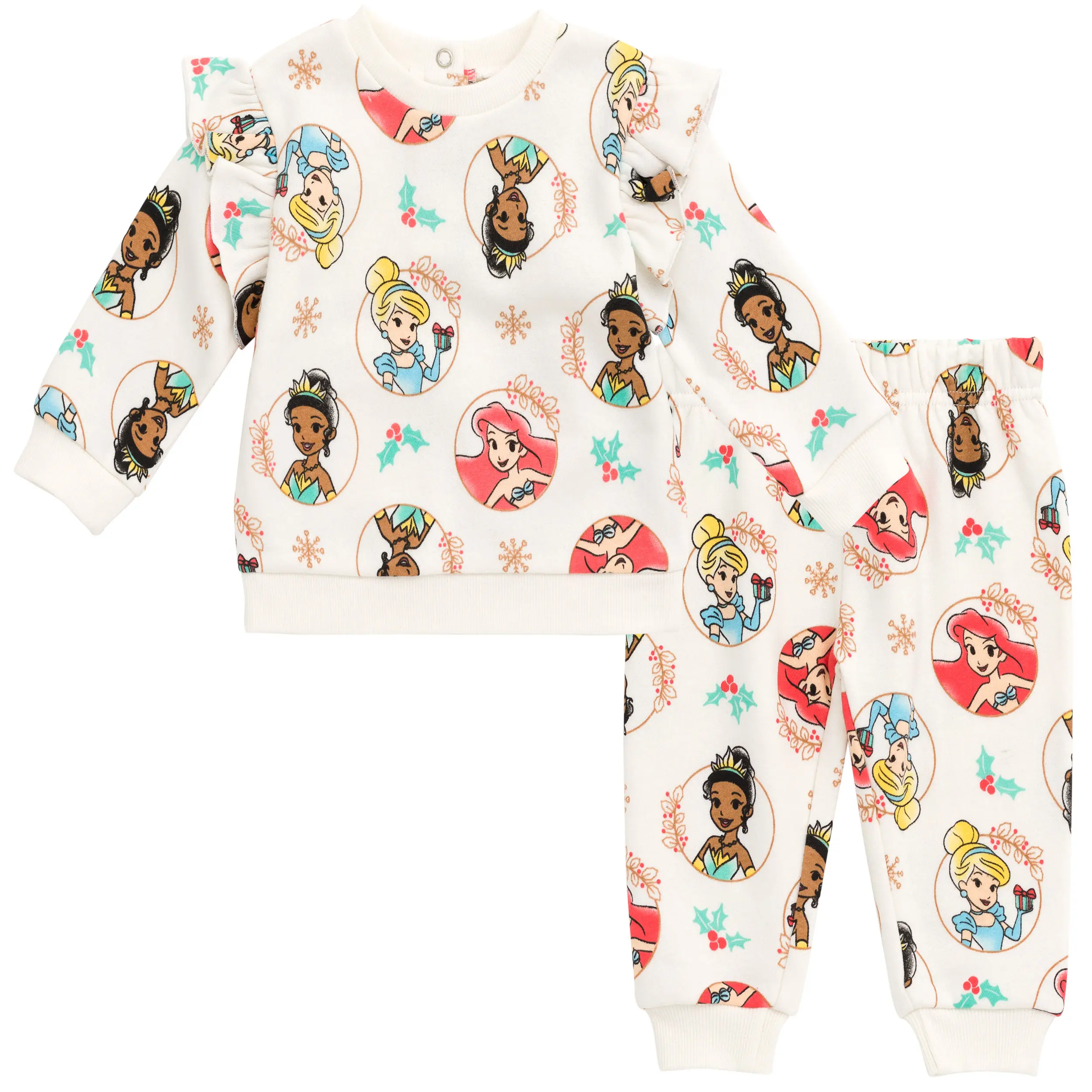 Disney Princess Baby Girls' 2-Piece Glitter Long-Sleeve Fleece Sweatshirt & Snap Pants Set, Aurora Birthday Outfits for Newborn-Infant