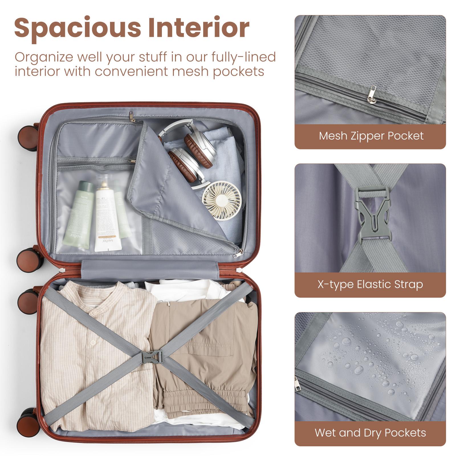 YAMTION 6 Piece Luggage Set, 20 Inch Carry On Hardside Luggage with Spinner Wheels, Travel Backpack, Packing Cubes, Toiletry Bag & Shoe Bag, Vintage Black Brown Luggage Set for Travel, Business, College, Vacation & Daily Commute