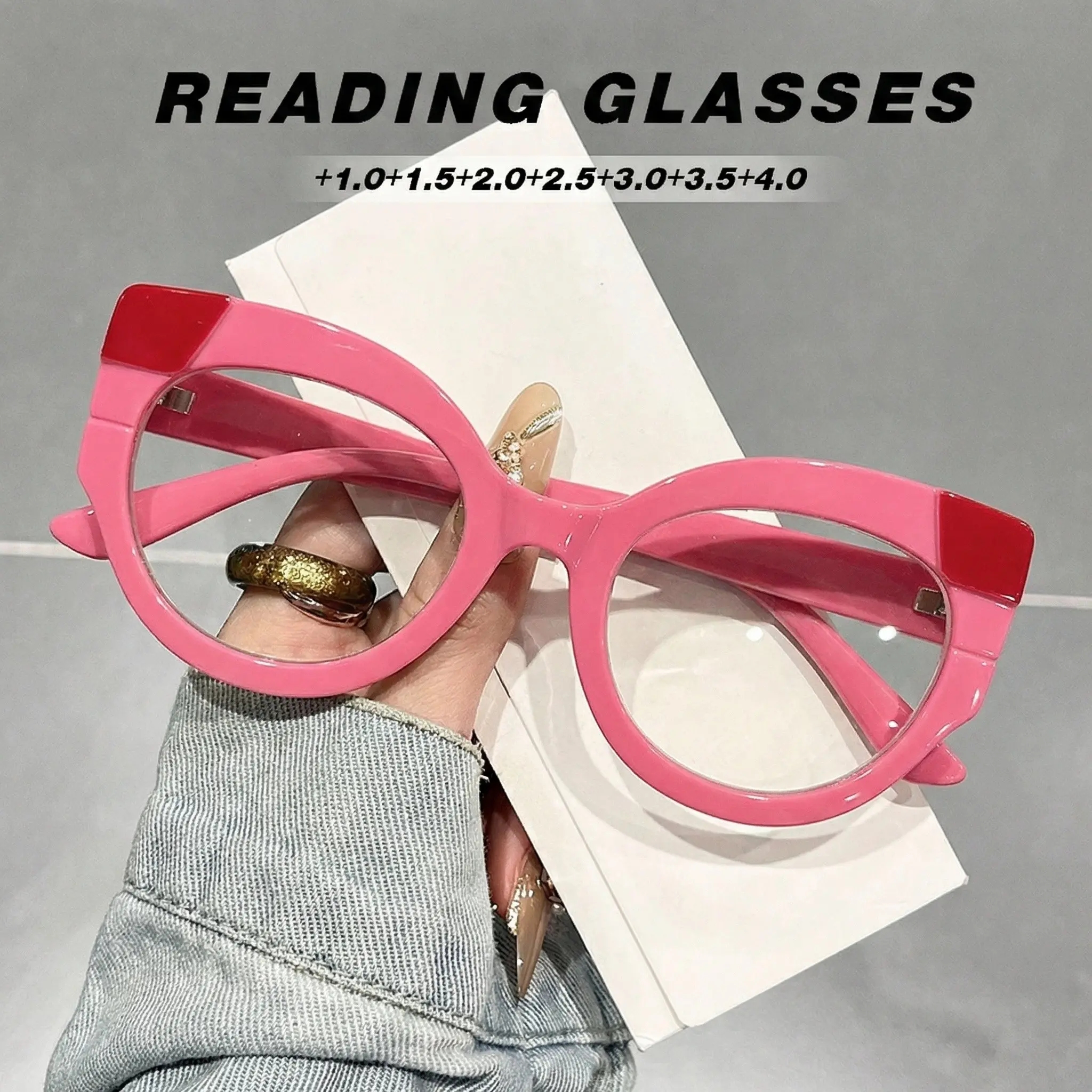 Women's Retro Vintage Cat Eye Reading Glasses, Fashionable Colorblock Presbyopia Glasses, Lightweight High Definition, Degrees +1.0 to +4.0, Reading Eyeglasses