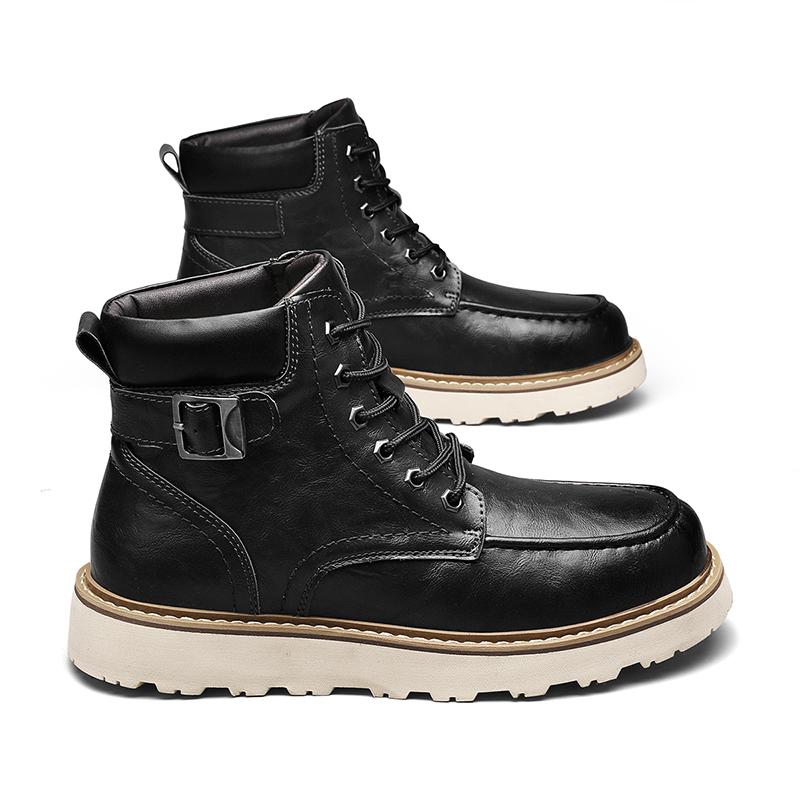 Men's Brown Classic Work Boots - Leather Upper with Belt Buckle Brown Lace-Up Ankle-High Design Non-Slip Rubber Sole for Hiking & Daily Casual Steel Toe Footwear Boy Memory Foam-Like Comfort Cushioning Adjustable Straps for Comfort Fit Durable Waterproof