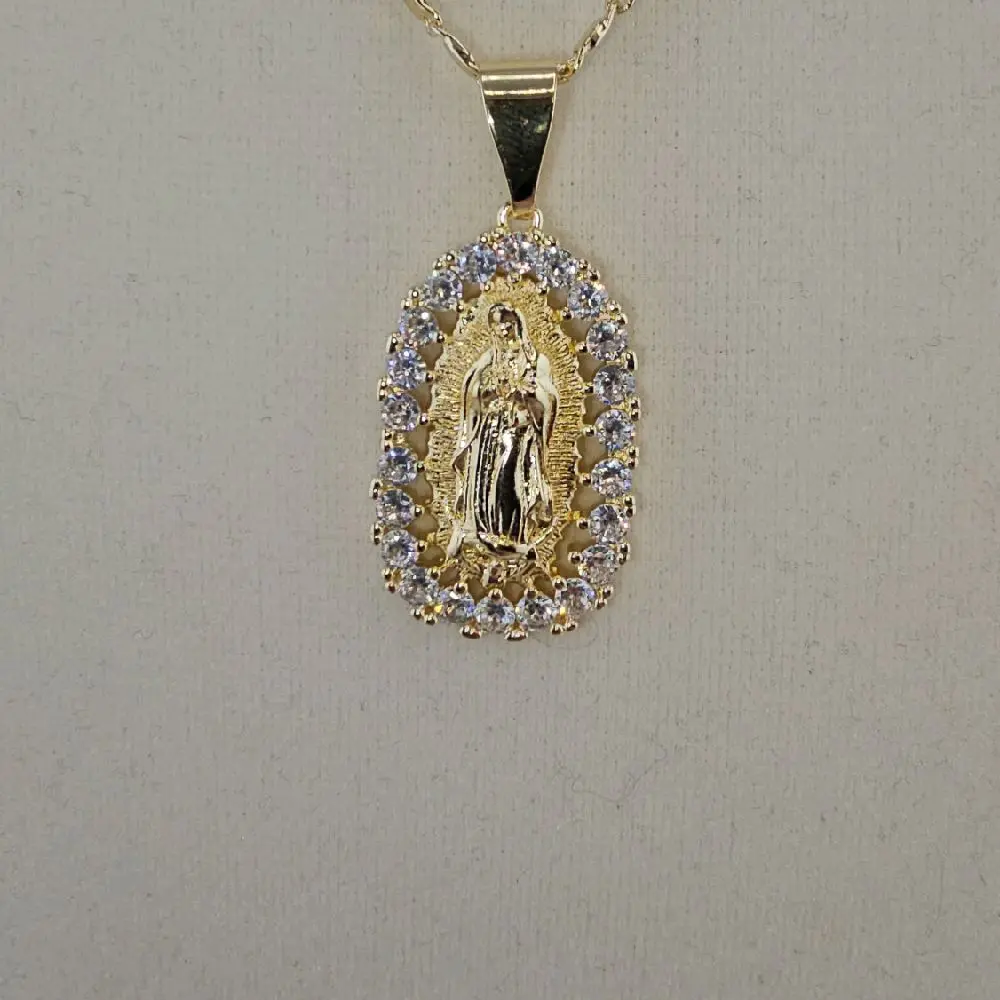 ( 17)  #2     virgin  Mary pendant and chain 20"  18K Gold Laminated