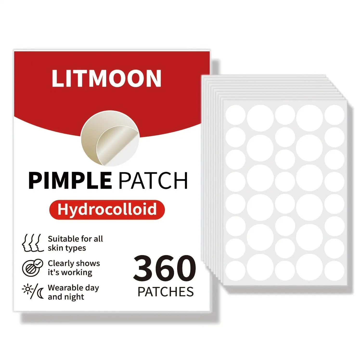 360PCS round hydrocolloid acne pimple patches, two sizes, ultra-thin, invisible, breathable, hypoallergenic formula, suitable for all skin types, especially for sensitive skin, Acne Spot Patches, Blemish Patches