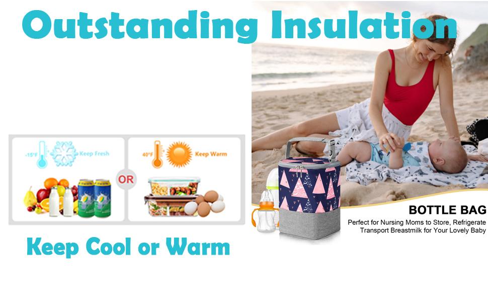 Baby Bottle Cooler Bags, Insulated Bottle Cooler Tote Bags On The Go, Fits 4 Large 8oz Bottles, for Nursing Mom Daycare Travel