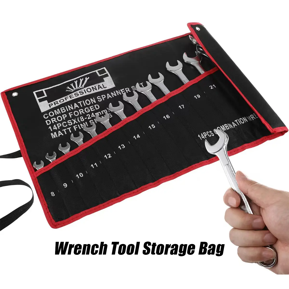 14-Pocket Durable Multi-Purpose Tool Organizer Bag, Waterproof Roll-Up Wrench Pouch with Tool Storage, Hanging Holder for Spanners, Pliers