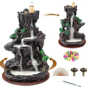 Incense Burner, Backflow Incense Holder 2 Sides Waterfall Incense Burnier With 120 Backflow Incense Cones, 30 Incense Sticks, Aromatcherapy Ornamen For Home