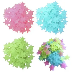 100Pcs Multicolor Glow in The Dark Luminous Stars Fluorescent Noctilucent Plastic Wall Stickers Murals Decals Kids' and Baby for Home Art Decor Kids Bedroom Room Decorations