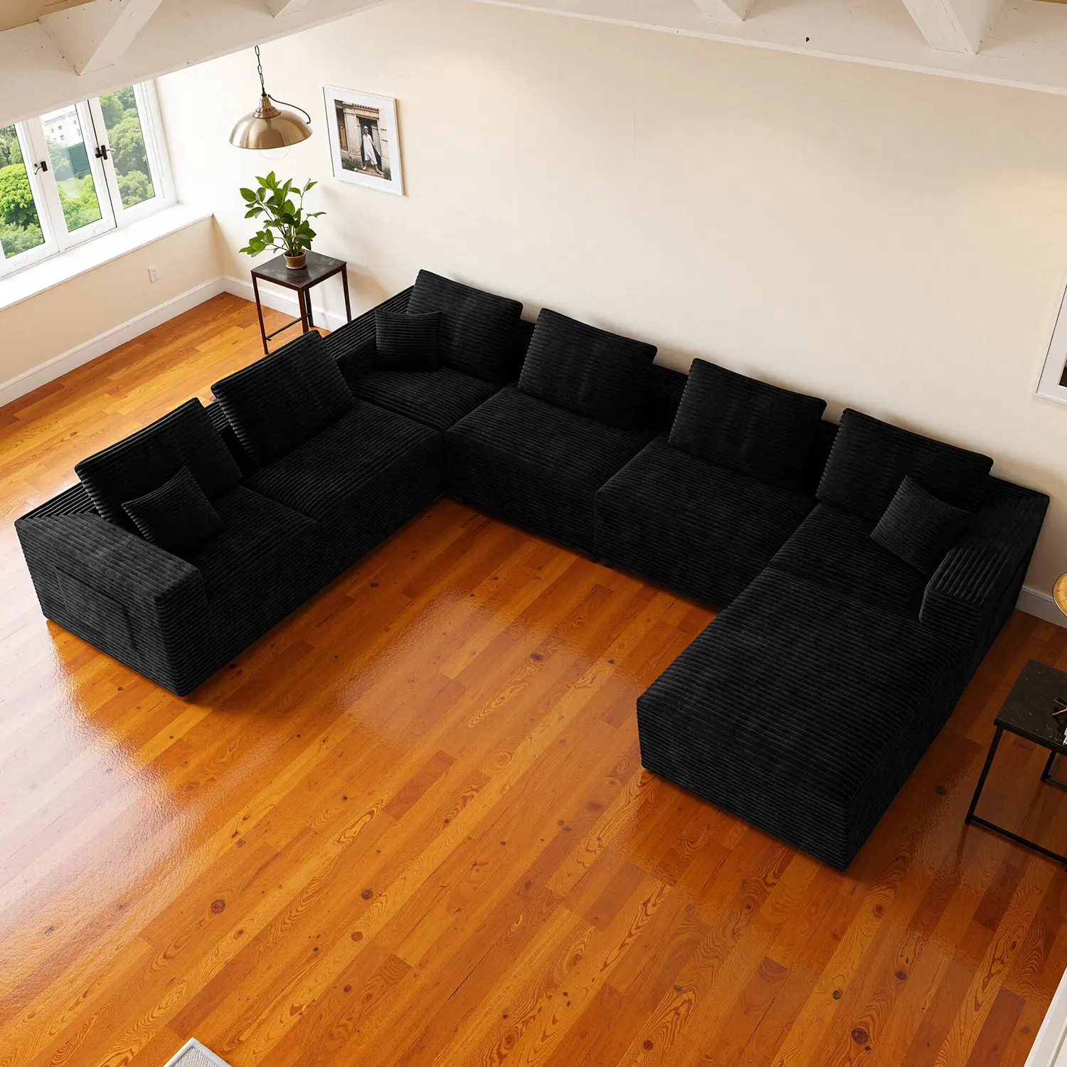 【7 Packages shipping】142"Oversized 7 seater Boneless Sectional Cloud Couch for Living Room, Modular Floor Sofa with Plush Flannel, No Assembly Required, Big Comfy Couches Set with Fluffy Memory Foam, Stupendous U Shaped Sofas with Chaise
