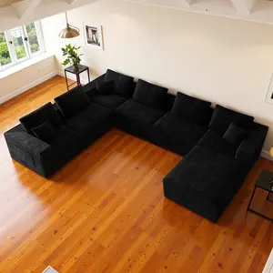 【7 Packages shipping】142"Oversized 7 seater Boneless Sectional Cloud Couch for Living Room, Modular Floor Sofa with Plush Flannel, No Assembly Required, Big Comfy Couches Set with Fluffy Memory Foam, Stupendous U Shaped Sofas with Chaise