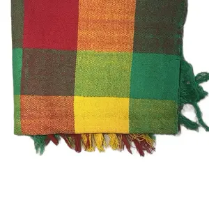 Gojam Cultral Towels - Red Orange Green Yellow Checkered Design with Fringed Edges/Handmade የጎጃም ፎጣዎች Traditional Cozy