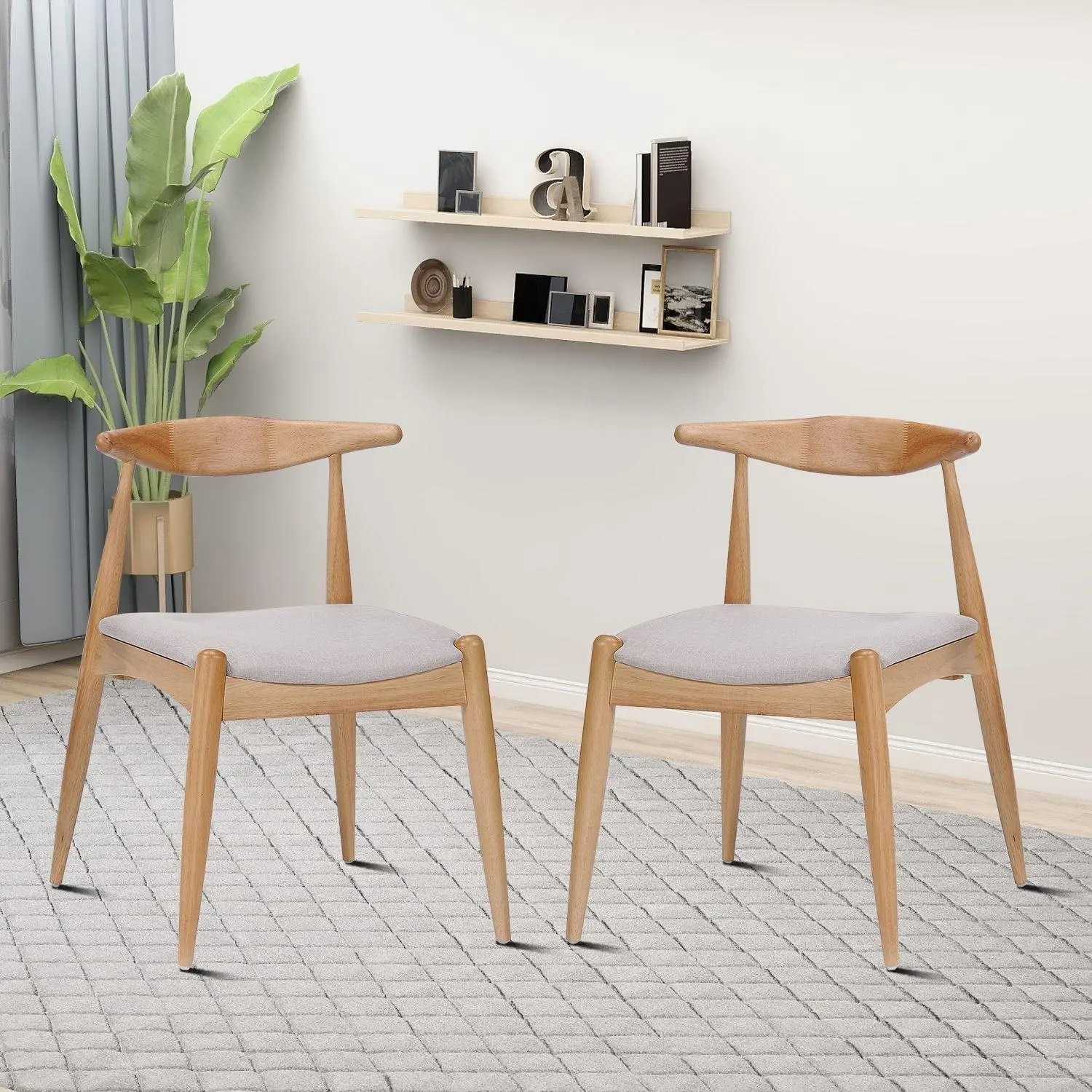 Vintage Farmhouse Set of Two Wooden Dining Chairs with Seat Cushions