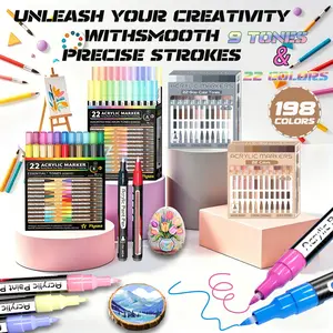 Acrylic Paint Pens 22 Colors, & Skin Tones, 0.7mm Extra Fine Tip, Non-Toxic, Water-Based, Quick-Drying for Art Projects