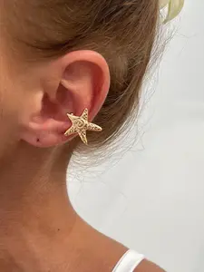 Holiday Style Starfish C-Shape Clip Earrings, Simple Metal Jewelry, Boho Style, All Seasons, Alloy Material, No Choking Hazard, Trendy Jewelry