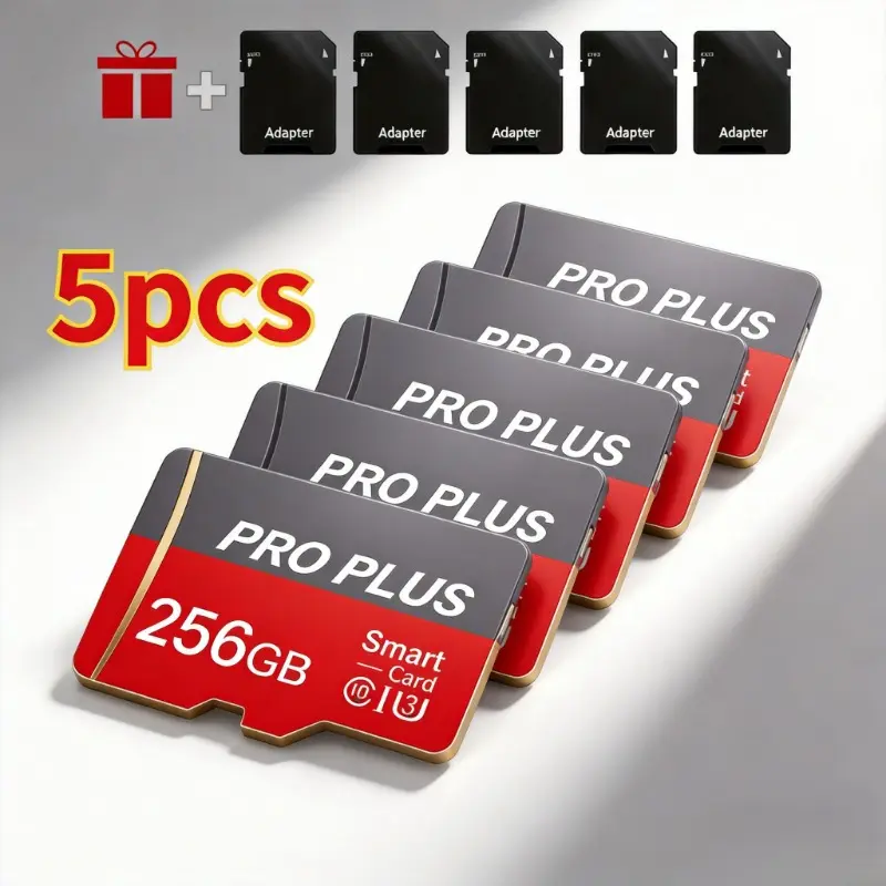 5-Pack 256GB TF Micro SD SDXC Memory Cards, UHS-IClass 10 A1 High Speed, Secure Storage, Includes Pro PlusSD Adapter, Compatible with Tablets, Cameras,Smartphones & Game Consoles