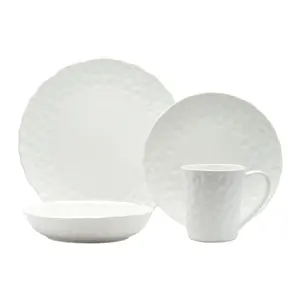 212 MAIN Contemporary Porcelain Tableware Set - 16-Piece Round Vanilla Marble Texture Design, Includes Dinner Plates, Bowls, Mugs, Oven-Safe