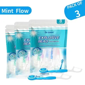 5 in 1 Mini Brushes-Disposable Toothbrushes with Toothpaste + Floss + Pick + Tongue Scraper | Travel Size | Individually Wrapped | Soft | Mint | Travel Set (Mint, 40 pcs)