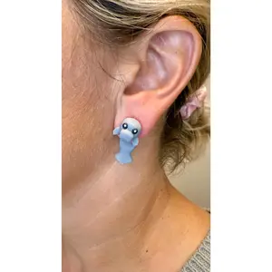 Manatee Dangle Earrings | Cute Sea Cow Dangle Jewelry | Ocean Animal Gift | Lightweight Hypoallergenic 3D Printed Earrings