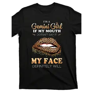 Womens-im-a-gemini-girl-funny-leopard-printed-birthday-vneck-t-shirt Super Soft and Breathable Fabric Casual Wear, Short Sleeves, Regular Fit, Wear All Seasons, Perfect Gift for Casual Wear T-shirts, PLUS SIZE